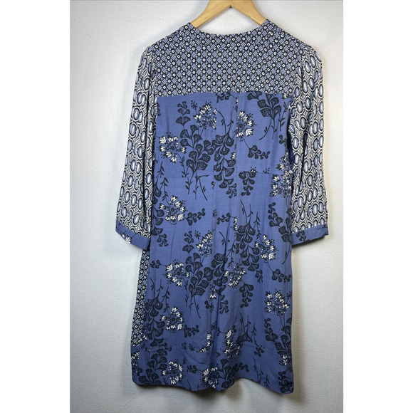 Boden Mollie Dress Floral Tunic blue gray US 4 Boho 3/4 sleeve small mini womens - Picture 8 of 12
